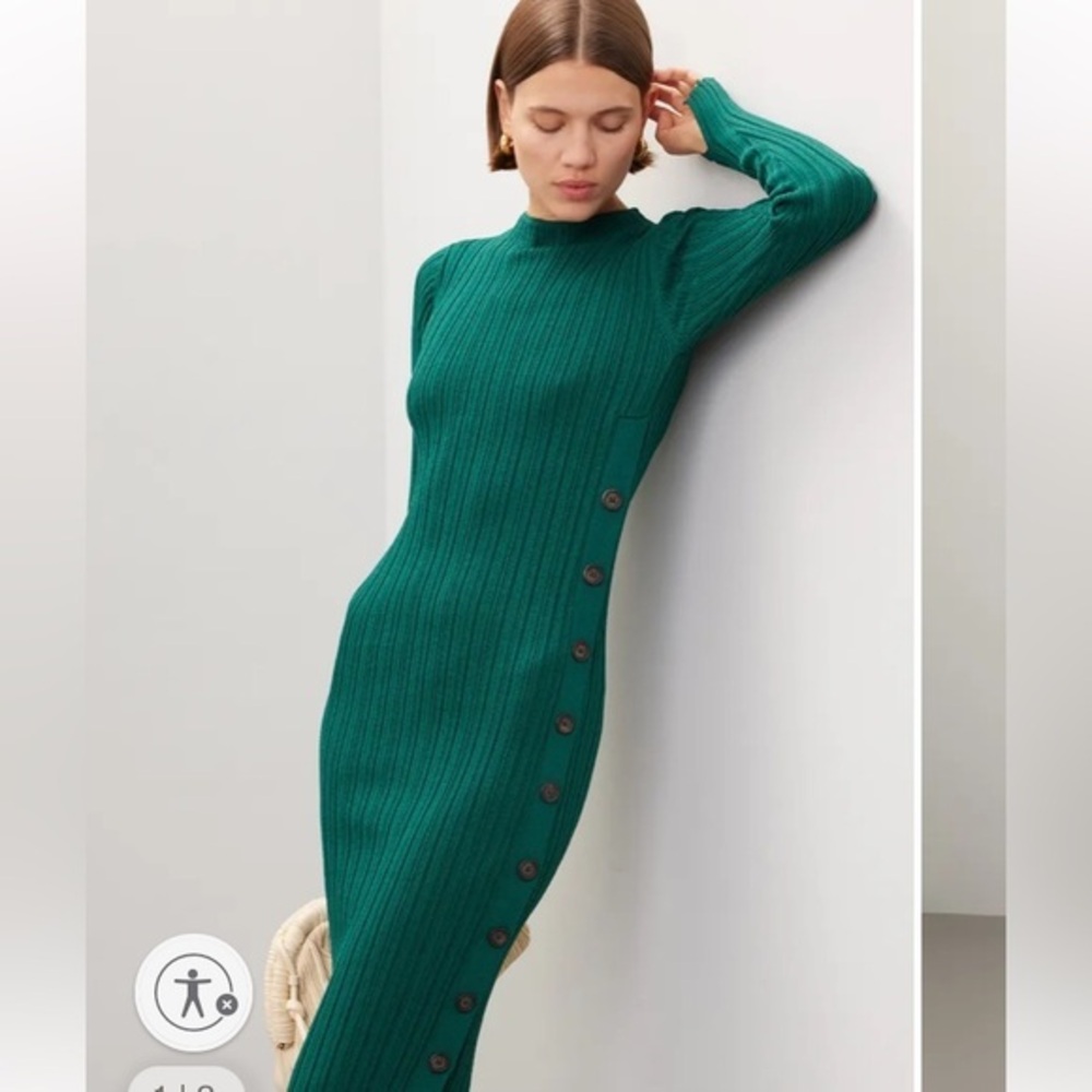 Adam Lippes Emerald Green Ribbed Sweater Dress XXL